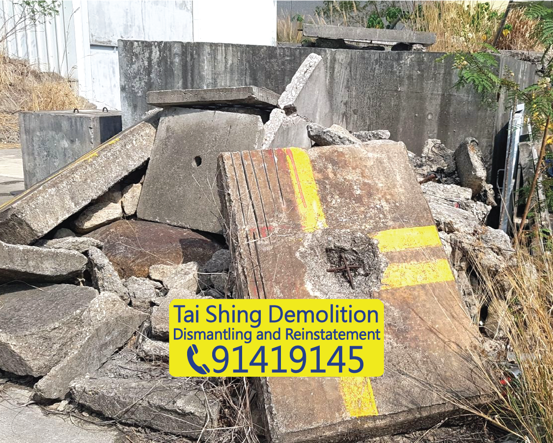 Heavy excavator and dump truck removing excavated soil and debris after garden pond digging, Tai Shing Demolition